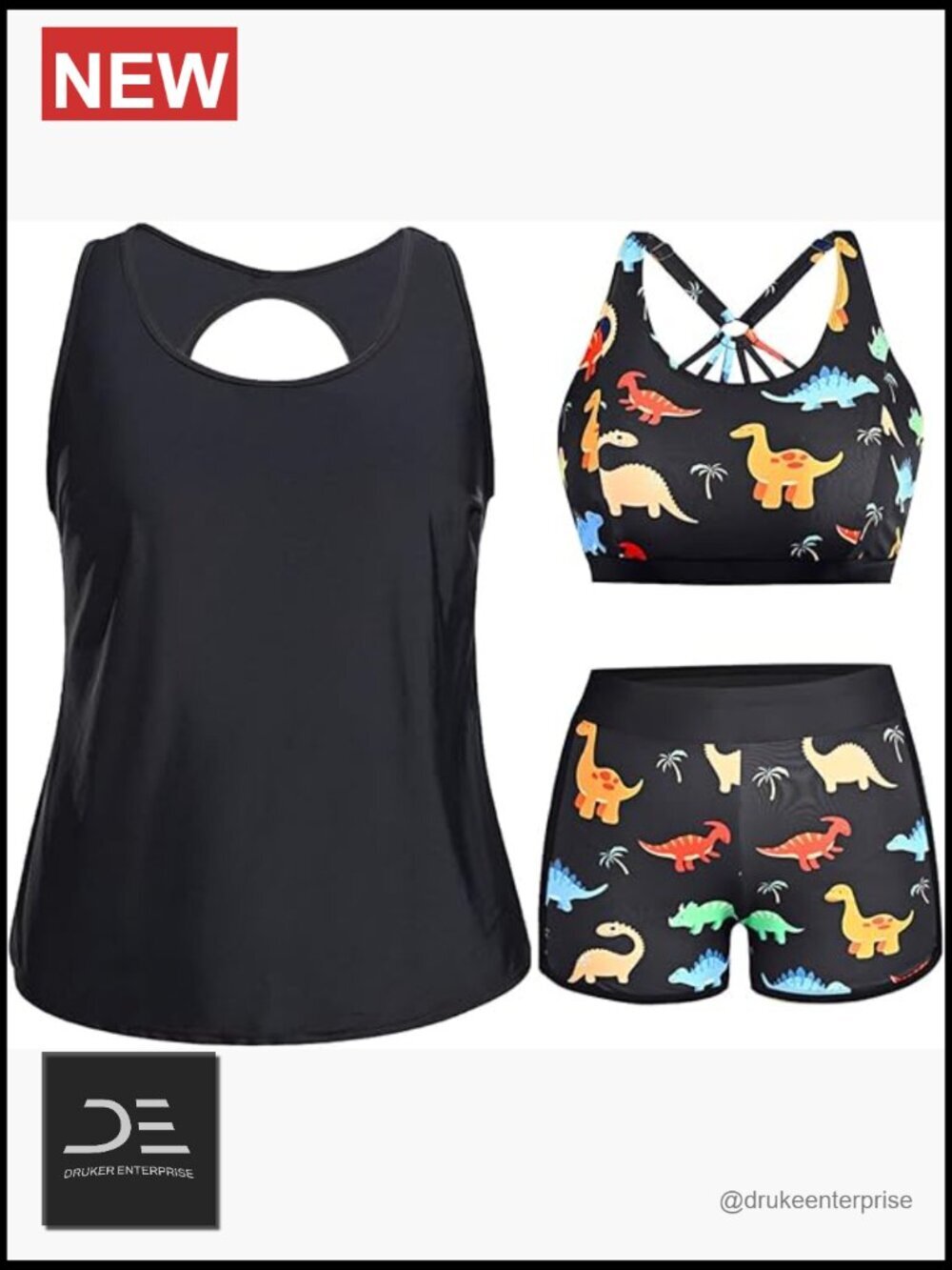 Plus Size 3 Piece Tankini Swimsuit Athletic Bathing Suit with Shorts